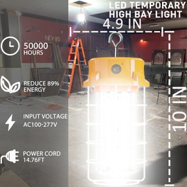 100W 15000LM Alternative to 400W HID/HPS 14.76FT Power Cord with US Plug LED Work Light 5000K Temporary Lights Linkable Hanging Work Lights with Outlet & Hook for Outdoor Indoor