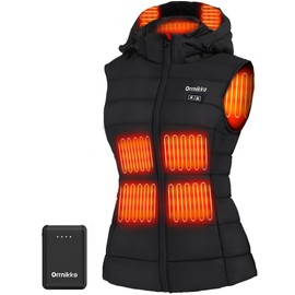 ORRNIKKO [2024 All-New] Heated Vest for Women - 7.4V 16000mAh Battery Pack and Heating Coat Veat with Detachable Heated Hood, Womens Heated Vest-S