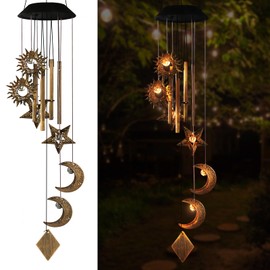 Solar Wind Chimes for Outside,Sun and Moon Wind Chime for Outside,Waterproof LED Wind Chimes,Solar Lantern Wind Chime Outdoor, for Wife/Mother/Grandma/Neighbors ect