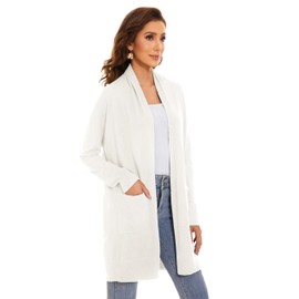 Huuloo Women's Open Front Long Shawl Cardigan Sweater with Pockets, White, Large