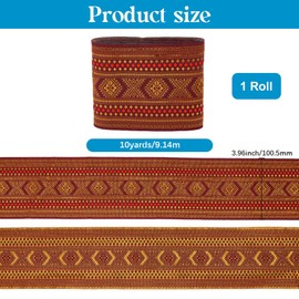 CABODYALS 4 Inch 10 Yards Red Jacquard Ribbon Boho Embroidered Trim Tape Embroidery Wide Polyester Woven Fabric Applique Trimming Bulk for Sewing Making Crafts Clothes Dresses DIY Wedding Accessories