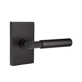 EMTEK Modern Rectangular Rosette Privacy Set with Matching Finish Myles Lever - Choice of Left/Right Handing and 7 Finishes - 5212MYLLHUS19 - Left Handed (LH) - Flat Black (US19)