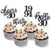 24 PCS Black Glitter 30th Birthday Cupcake Toppers for Celebrating