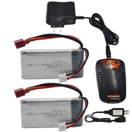 Blomiky 2 Pack 7.4V 1700mAh 12.58Wh 30C Lipo Battery with T Plug and Charger for 1:10 Scale 200E 9200 9200E 9205E 9206E RC Trucks 7.4V 1700mAh 2