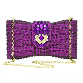 Purple Clutch Novelty Bling Rhinestone Purse With Bow Prom Bags Women's Evening Handbag(Purple)