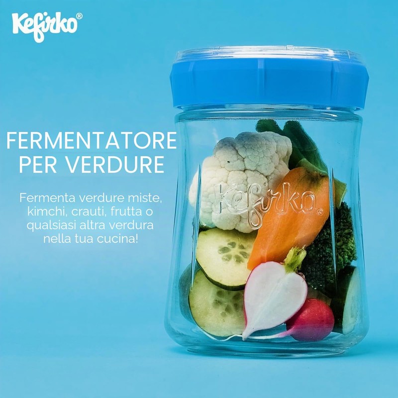 Kefirko Fermentatore per verdure, 900 ml, per fermentare frutta, verdura,