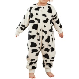 Maeau Unisex Baby Sleeping Bag, Long Sleeves, Flannel Playsuit, Pyjamas, Romper Suit, Soft Pyjamas, Warm Overalls for Winter, 9 Months - 6 Years, 01 dairy cattle