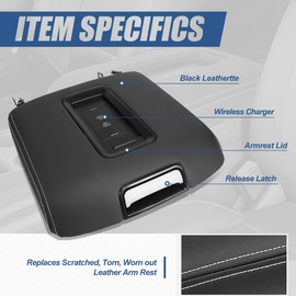 Auto Dynasty [Floor Console Model] Center Console Lid Assembly with Wireless-Charger Compatible with Chevy Tahoe Suburban GMC Yukon XL 2015-2020, Black