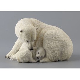 7.75 Inch Polar Bear Cub Cuddling with Mother Statue Figurine, White