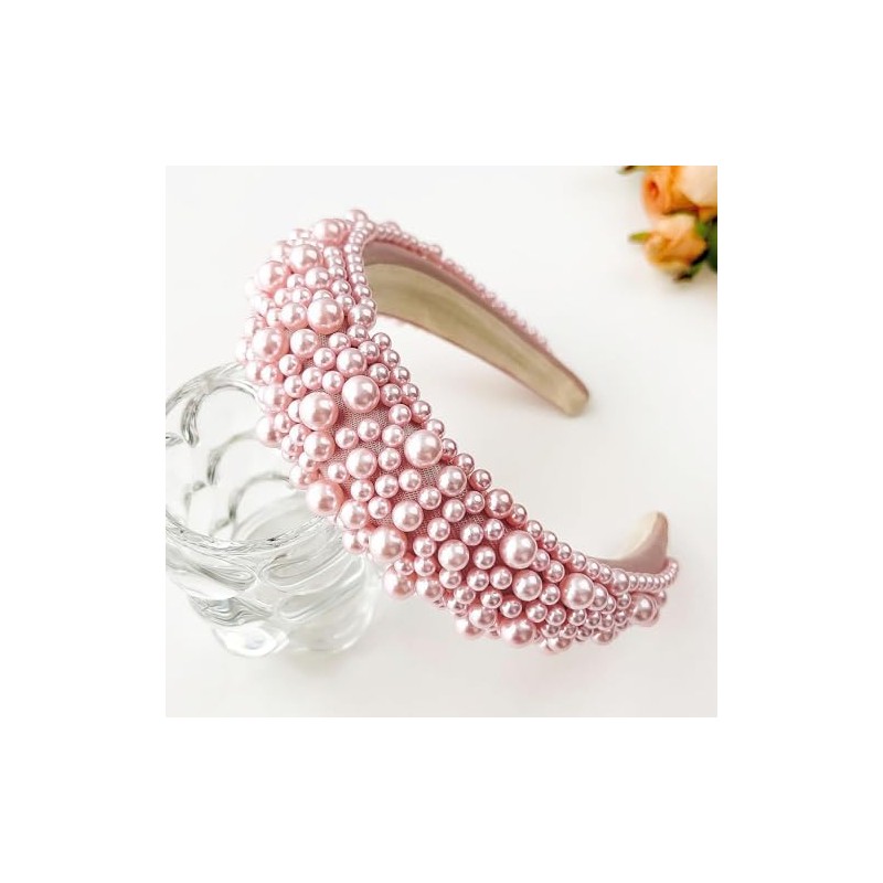 TRIXES Pink Pearl Beaded Headband - Comfortable Hair Band Accessory
