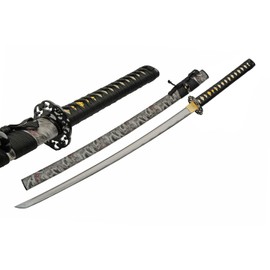 SZCO 41" Samurai Sword – Snarling Wolf Katana with 30" 1045 Carbon Steel Blade, 11" Cord Wrapped Handle & PVC Scabbard with 3D Printed Design for Display & Training