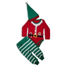 Amdrabola Christmas Baby Set, Unisex, Merry Christmas, 2 Piece and 3 Piece Sets, Long Sleeve, Bodysuit Outfit, Romper Pyjamas, 0-24 Months, Red 113