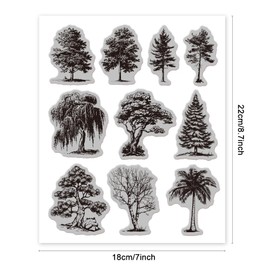 GLOBLELAND Trees Cling Rubber Stamp 7.09x8.66inch Palm Tree Pine Tree EVA Stamps Embossing Stamp Seal Rubber Stamps for DIY Scrapbooking and Card Making Paper Craft Decor
