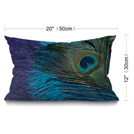 BGBDEIA Cushion Cover Farmhouse Purple and Teal Peacock Decorations Pillow Cover Case for Sofa Couch Cotton Linen 30 x 50 cm 12x20 Inches