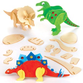 Baker Ross EK501 Dinosaur 3D Woodcraft Kits Complete Size 13cm for Children to Make & Decorate (Pack of 5), Wooden