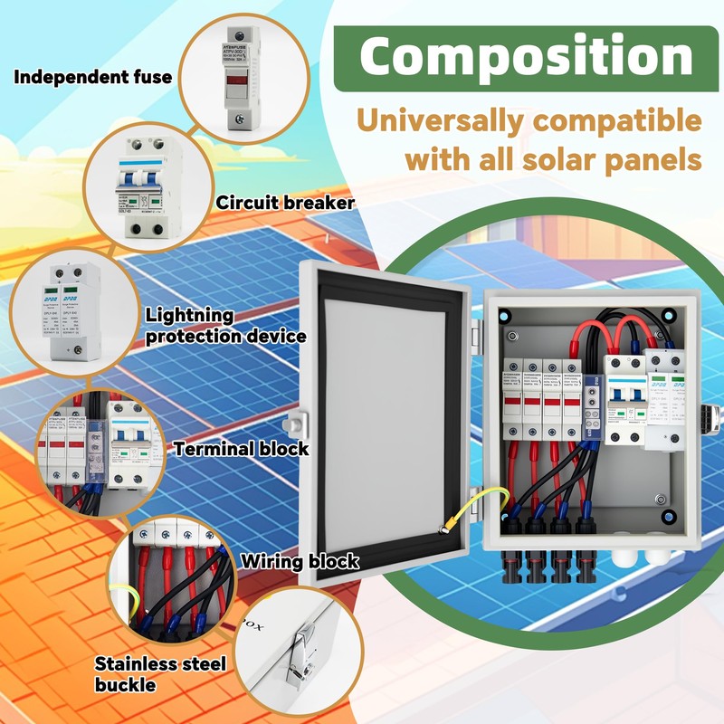 4 String Solar Combiner Box, IP65 Waterproof PV Combiner Break