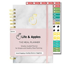 Life & Apples Weekly Meal Planner - Weekly and Daily Meal and Food Prep Journal with Grocery Shopping List - for Healthy Diet Tracking and Menu Planning, 1 year, Undated Spiral Bound Notebook, A5 - Marble