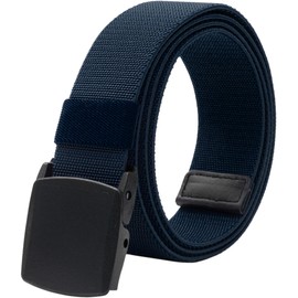 LionVII Men's Elastic Stretch Belt, Breathable Canvas Web Belts for Men with No-metal Plastic Buckle, Easy Trim to Fit 28-49" Waist (Navy Blue)