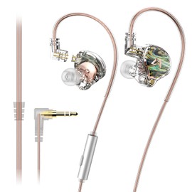 TIME4BUY Auriculares Intraurales con Cable Híbridos Dinámicos Mejorados, Monitores de Doble Controlador con Micrófono Manos Libres, Auriculares Estéreo HiFi con Cable Desmontable (Mica)