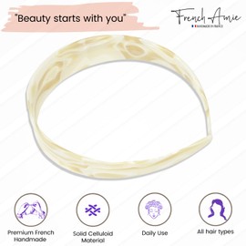 French Amie Ultracomfort - Diadema ancha de celuloide de 1 1/4 pulgadas, hecha a mano, diadema de moda para mujeres, muy flexible, agarre fuerte, antideslizante, duradero, accesorios para el cabello de París, fabricado en Francia (marfil crema)