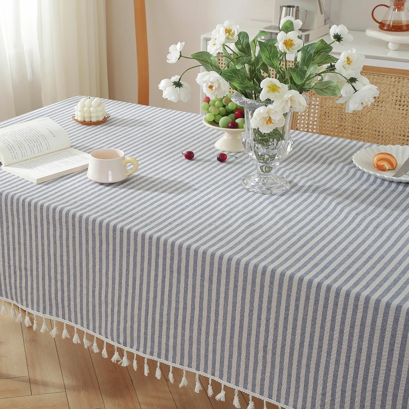 meioro Tablecloths Striped Tassel Table Cloth Rectangular Tablecloth Cotton Linen