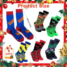 Ycaaeo 6 Pairs of Christmas Socks Men Women Superhero Pattern Socks, Funny Socks, Christmas Superhero Cotton Socks for Men and Women, 37-46, Multicolor-6B