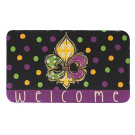 Jztfrie Mardi Gras Door Mat Welcome Doormat Fleur de Lis Decor Kitchen Mats Home Party Outdoor Entrance Non-Slip Rubber Home Kitchen Mats 30" X 17"