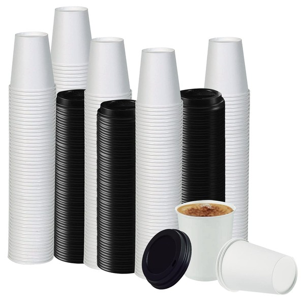 Smygoods White Paper Hot Cups, 12oz, White Paper Hot Cups With Lids, Coffee Cups, & Tea Cups, 100 Pack,