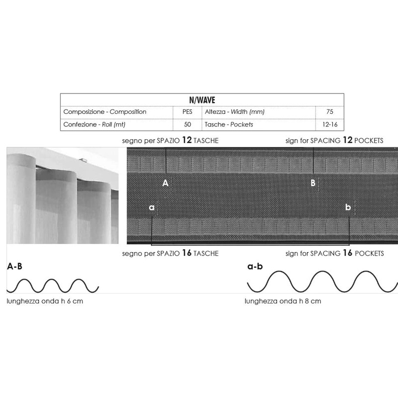 Furlanis - Wave Sheer Curtain Tape without Strings - 75mm