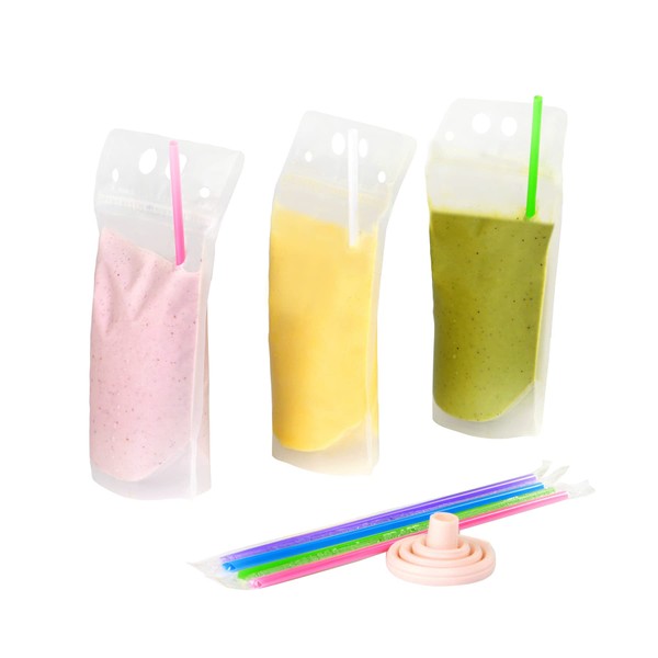 40PCS Drink Pouches for Adults, Drink Pouches with Straw Smoothie Bags Juice Pouches with 40 Drink Straws, Heavy Duty Hand-Held Translucent Reclosable Liquor Pouches by C CRYSTAL LEMON