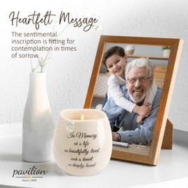 Pavilion 'In Memory, Beautifully Lived' 19178 - White Ceramic Candle with Soy Wax in a Delicate Floral Scent, Thoughtful Sympathy, Remembrance, and Condolence Gift - 8 Ounces