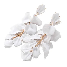 Colorful Rose Flower Dangle Earrings Rose Layered Floral Petal Drop Earrings Statement Stud Earring for Women (white)
