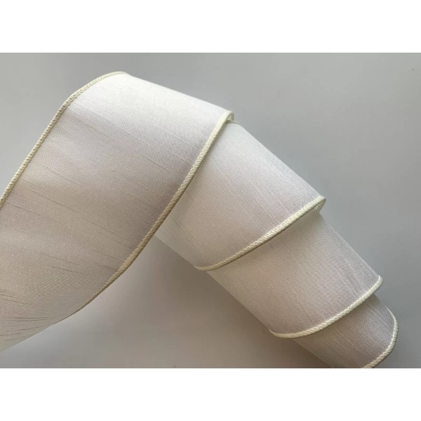 Decorative Ribbon Ivory Faux Dupioni Ribbon, 2.5 Inches Wide, Wired