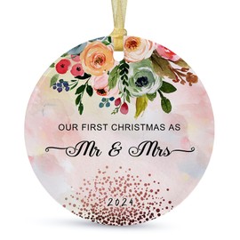 2024 First Christmas Married Ornament,First Year as Mr and Mrs Christmas Hanging Ornament Wedding Decoration for Couple