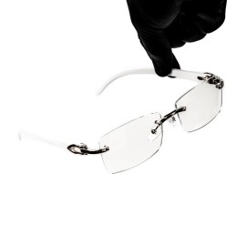 Unbranded White Wood Grain Rimless Clear Lens Rectangular Silver Frame Clear Glasses