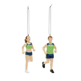 Gallerie II Cross-Country Track Runner - 4 Inch Blue and Green Resin Holiday Christmas Ornament; Set of 2