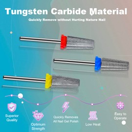 Depvko 3Pcs Carbide 5 in 1 Nail Drill Bit Set- Two Way Rotate Use for Both Left and Right Handed- XF， F， M 3/32 Inches Brocas Para Drill Nails for Acrylic Nail Gel Fast Remove