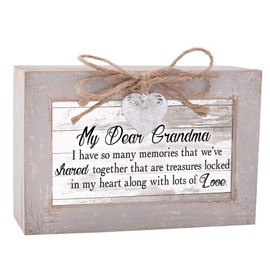 Grandma Together Treasures Natural Taupe Wood Locket Petite Music Box Plays Edelweiss