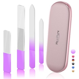Glass Nail File and Nail Shiner, 4PC Crystal Nail File and Nano Glass Nail Buffer, Premium Set with Case, Professional Manicure Tool Fingernail Czech File for Natural Nail, Gift for Women and Girls