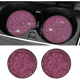 MACHSWON 2 Pack Car Cup Holder Shiny Car Coasters Drink Coasters Pink Non-Slip Fashion Crystal Rhinestone Car Cup Holder Coaster Accessories