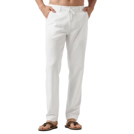 Willit Men's Linen Pants Casual Linen Dress Pants Drawstring Beach Summer Lightweight Trousers White 34W x 29L