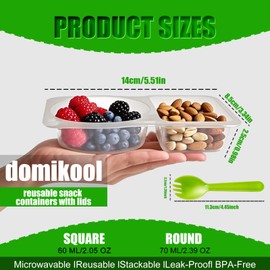 domikool 30 Set Thickened Reusable Leak-proof Snack Container with Lid, Dual Compartments Dip Holder - Refrigerator & Microwave Safe, Ideal for Fruits, Outdoor Activities, and On-the-Go Sauce Storage