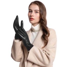 Vislivin Womens Leather Gloves Touch Screen Winter Glove Warm Driving Gloves Black-2 M