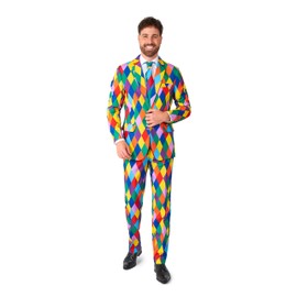 Clown and Jester Costumes, Happy Harley Clown, man, size EU 52–54 carnival costume, fancy dress.