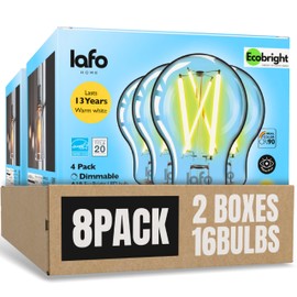 LafoHome EcoBright 8PK Dimmable A19 LED Filament Bulb, 9W (60W Equivalent), E26 Base, 810 Lumens, CRI90+, Flicker-Free Clear Glass, Energy Star Title 20, Warm White 2700K