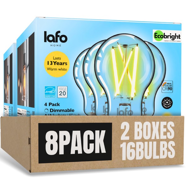 LafoHome EcoBright 8PK Dimmable A19 LED Filament Bulb, 9W (60W