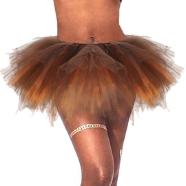 Dmaiy Women Tutu Skirt Classic Elastic Tulle Dance Skirts Layered Ballet Skirt Fluffy Adult Tutus for Festival Costume Party(Orange-Brown)