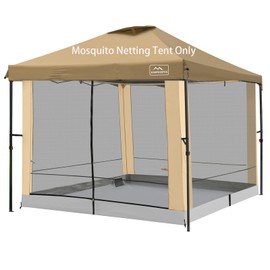 Canopy Universal Mosquito Netting Tent, Converts 10'x10' Canopy Gazebo into Camping Inner Tent, Screen House with Full PE Floors for Patio, Outdoor, Garden and Backyard（TOP & Frame NOT Included）Khaki