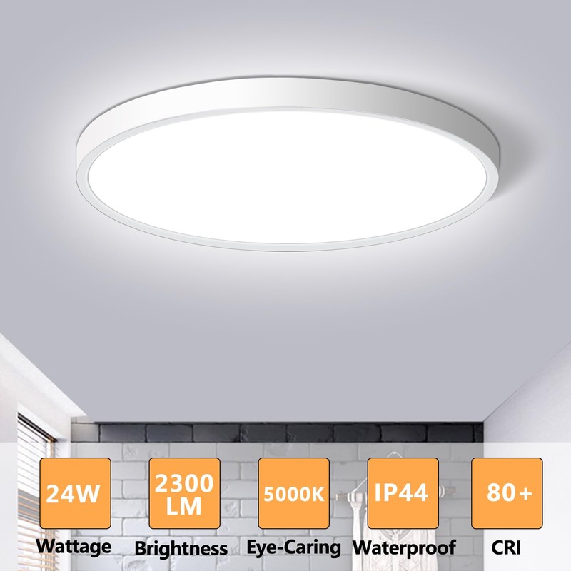 CHARYJOD LED Flush Mount Ceiling Light Fixture 12Inch, 24W Flat