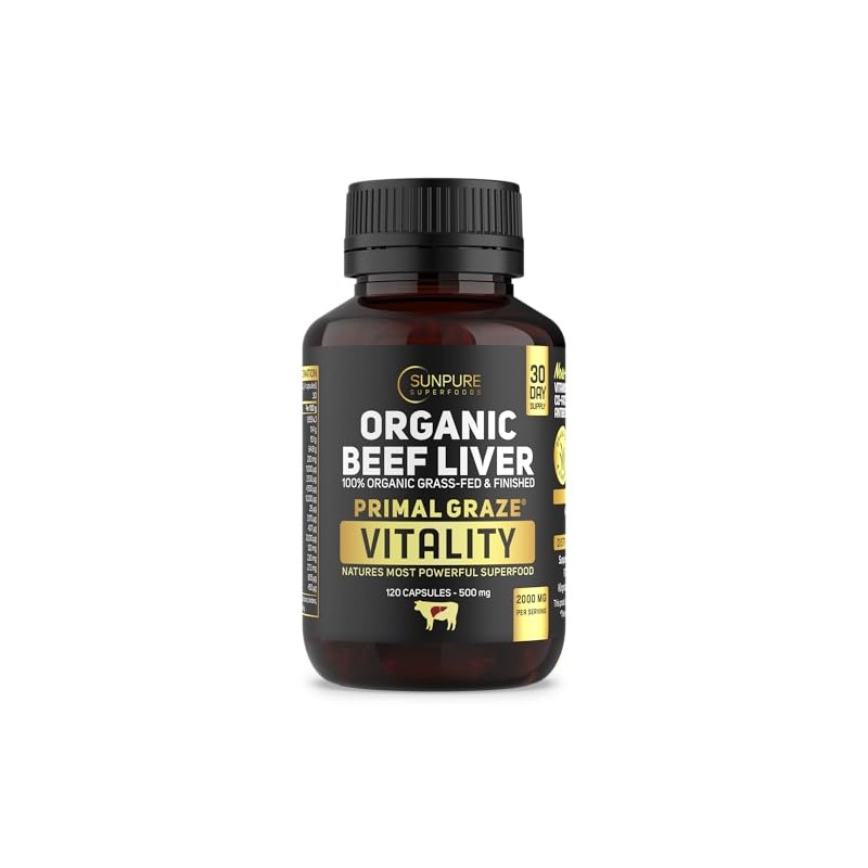 Organic Grass-Fed Beef Liver Capsules 2000mg | MTHFR-Friendly, Bovaer-Free –